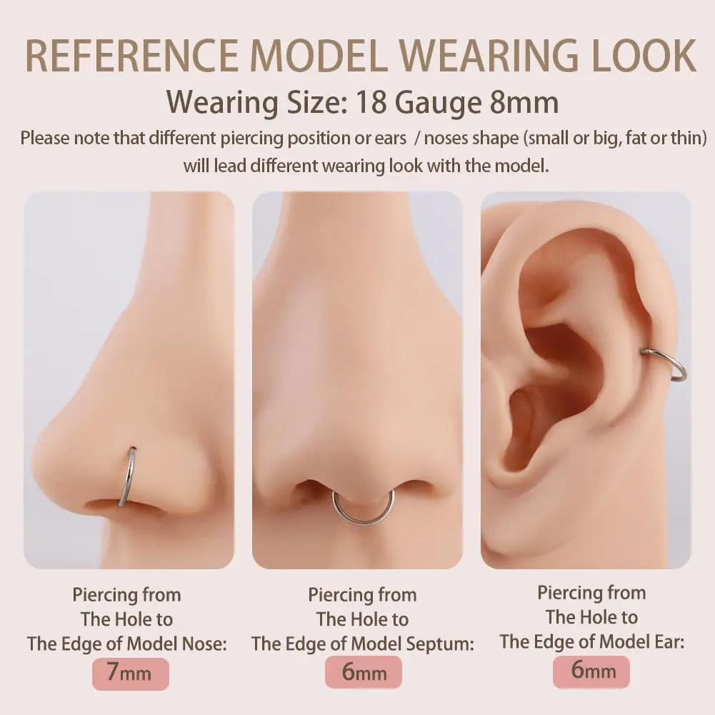 FANSING Silver Nose Hoop Hypoallergenic Nose Rings for Women & Men 18 Gauge 8mm | Comfortable, Durable & Easy to Wear - view 4