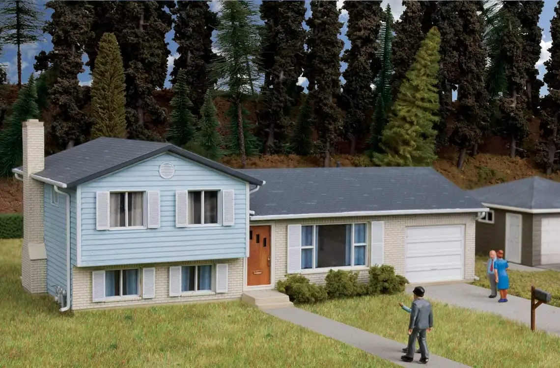 Walthers Cornerstone Split-Level House 933-3794 HO Scale Model Railroad Structure Kit | Classic Postwar Suburban Design - main product image