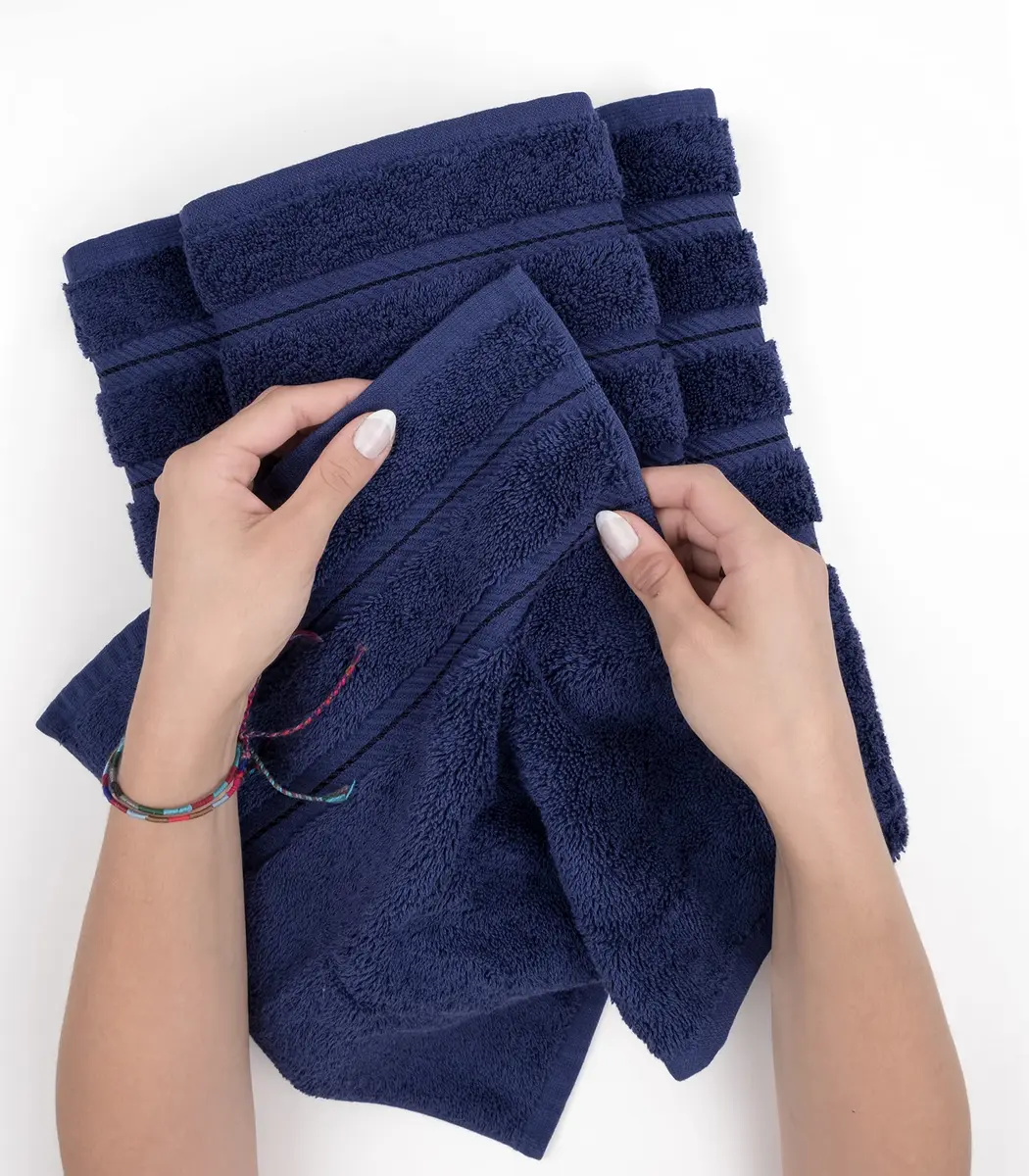American Soft Linen 100% Cotton Turkish Towels 6 Piece Set | Luxury, Absorbent & Quick Dry Navy Blue - view 6