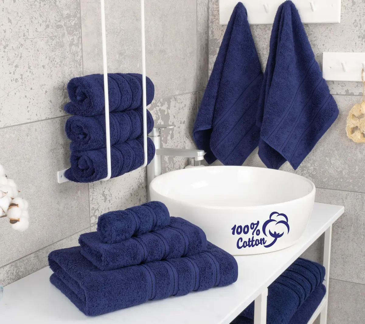 American Soft Linen 100% Cotton Turkish Towels 6 Piece Set | Luxury, Absorbent & Quick Dry Navy Blue - view 2