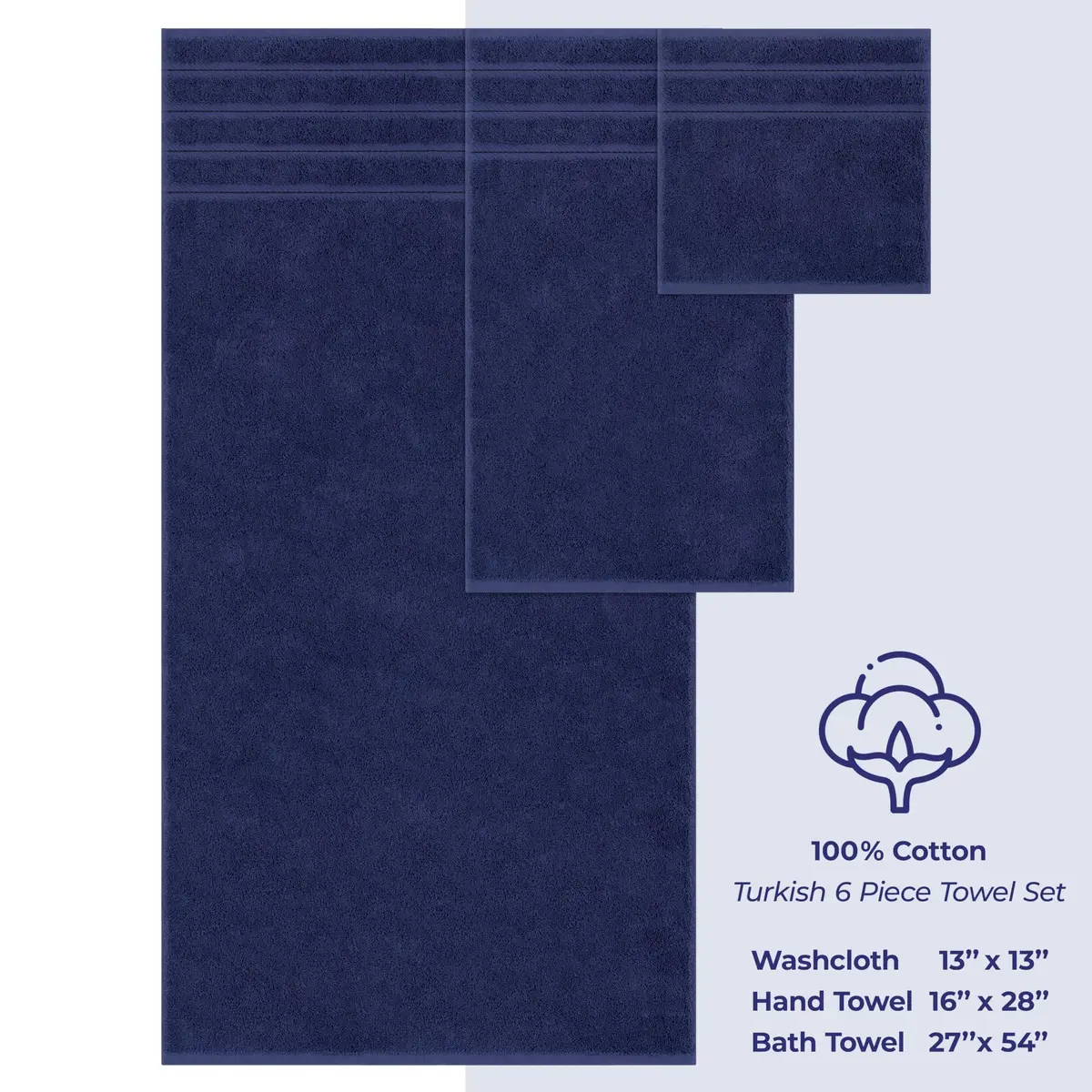American Soft Linen 100% Cotton Turkish Towels 6 Piece Set | Luxury, Absorbent & Quick Dry Navy Blue - view 4