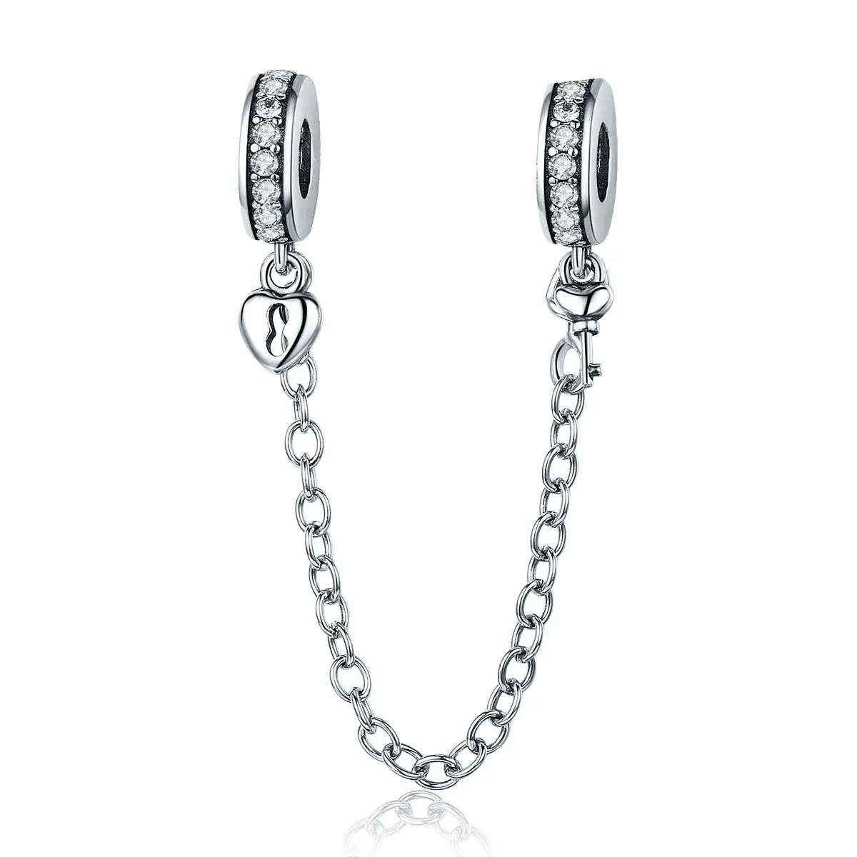 Eternalll Jewellery 925 Sterling Silver Safety Chain Charm Bead Love Heart Flower Snowflake Bow Clear CZ (70-120c) - main product image