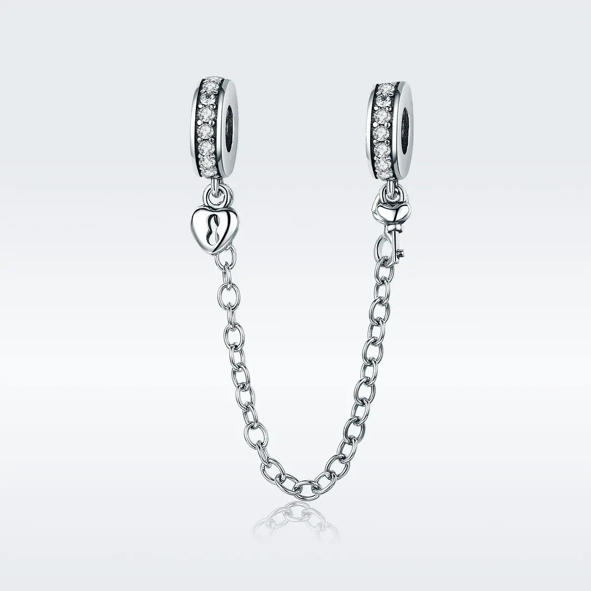 Eternalll Jewellery 925 Sterling Silver Safety Chain Charm Bead Love Heart Flower Snowflake Bow Clear CZ (70-120c) - view 2