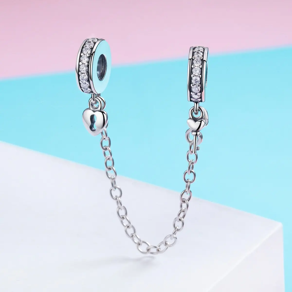 Eternalll Jewellery 925 Sterling Silver Safety Chain Charm Bead Love Heart Flower Snowflake Bow Clear CZ (70-120c) - view 3
