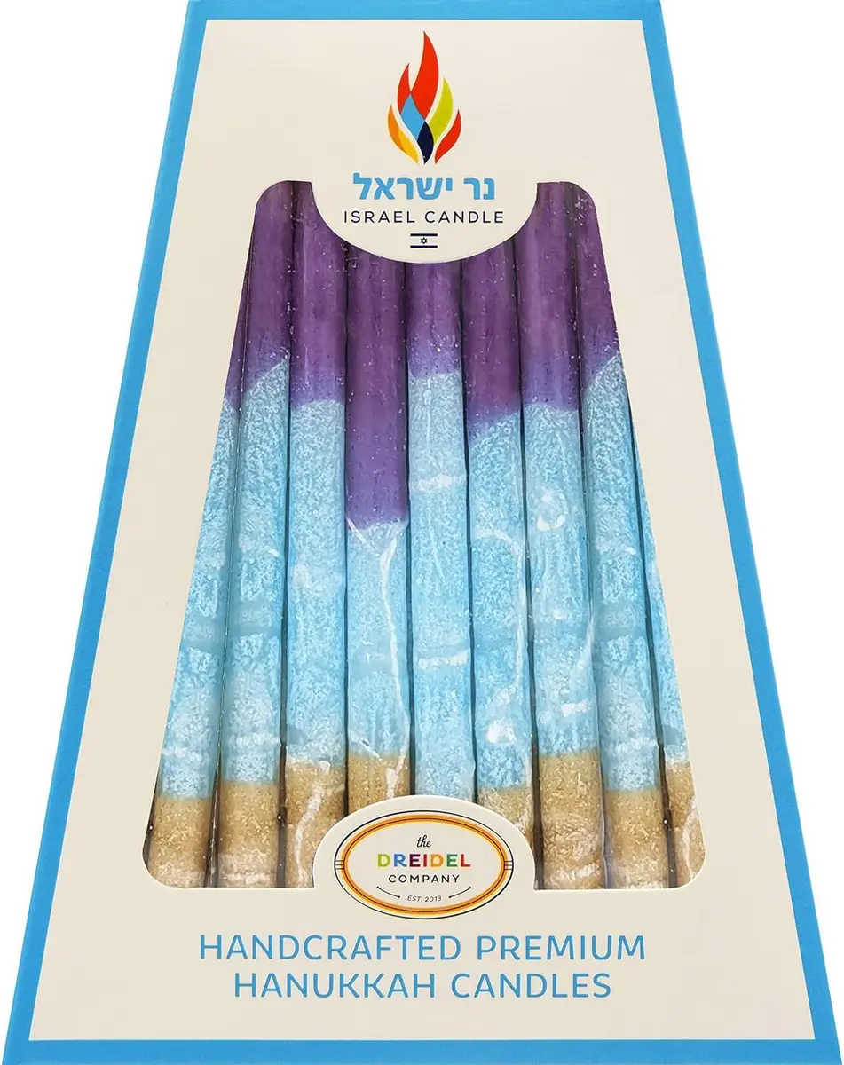 Israel Candle Dripless Hanukkah Candles 45 Purple Blue & Gold Frosted Stripes | 3/8” Diameter, 5.5” Long, 60+ Min Burn - view 5