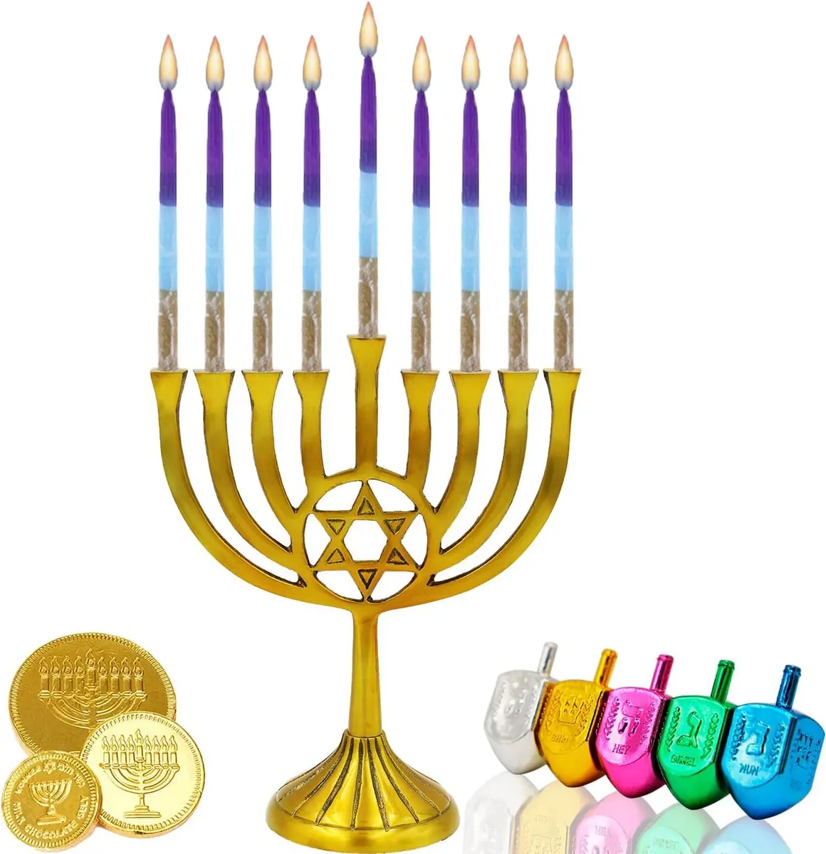 Israel Candle Dripless Hanukkah Candles 45 Purple Blue & Gold Frosted Stripes | 3/8” Diameter, 5.5” Long, 60+ Min Burn - view 3