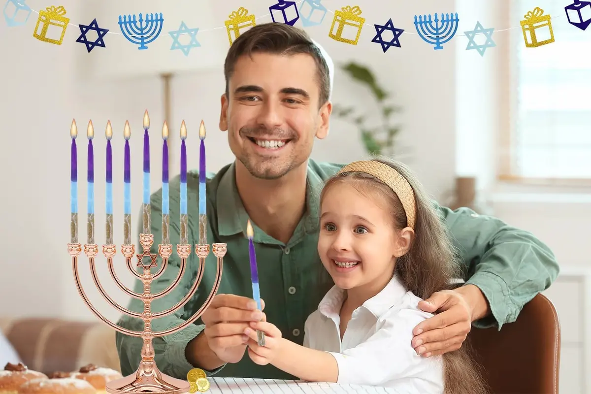 Israel Candle Dripless Hanukkah Candles 45 Purple Blue & Gold Frosted Stripes | 3/8” Diameter, 5.5” Long, 60+ Min Burn - view 4
