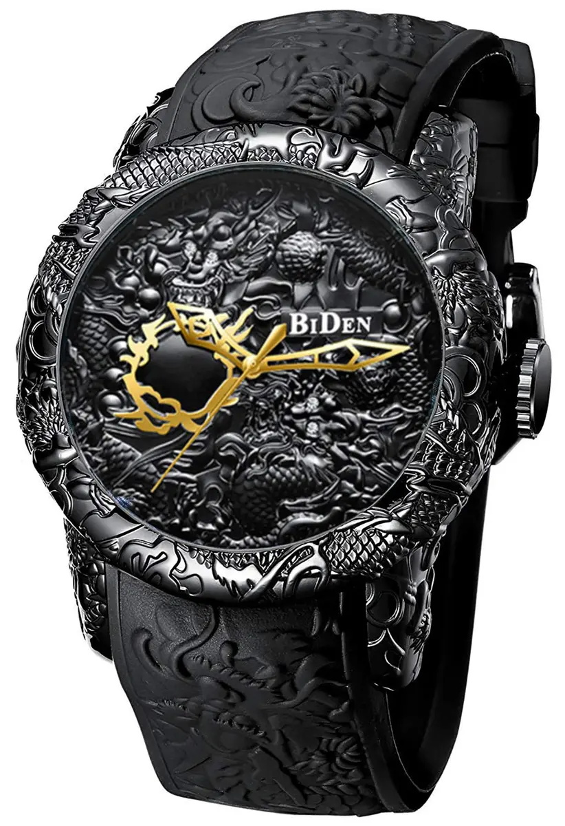 MASTOP Men's Fashion Big Dial 3D Sculpture Dragon Watch | Quartz Movement, 30M Water Resistance (Black) - main product image
