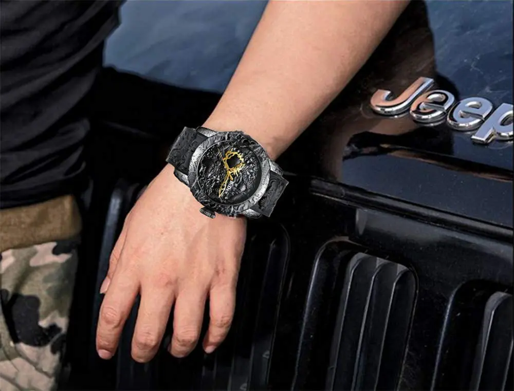MASTOP Men's Fashion Big Dial 3D Sculpture Dragon Watch | Quartz Movement, 30M Water Resistance (Black) - view 7
