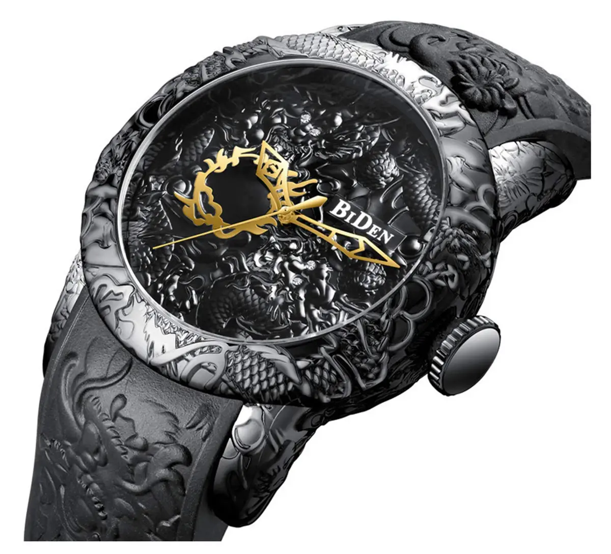 MASTOP Men's Fashion Big Dial 3D Sculpture Dragon Watch | Quartz Movement, 30M Water Resistance (Black) - view 2