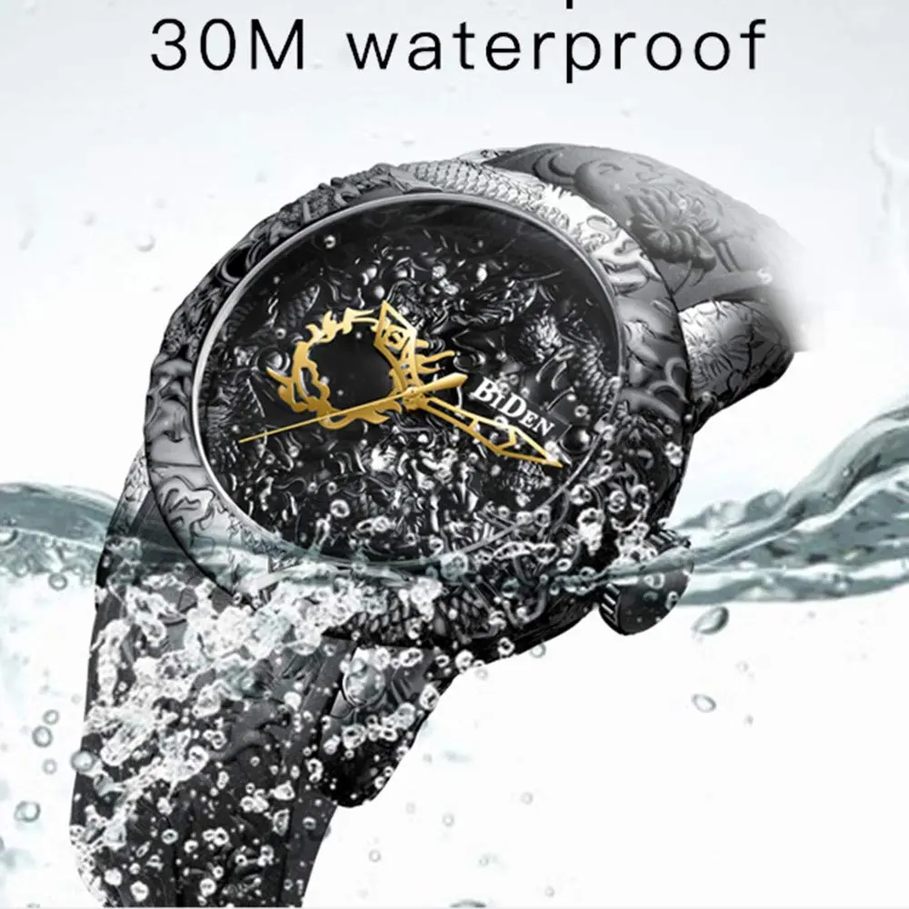 MASTOP Men's Fashion Big Dial 3D Sculpture Dragon Watch | Quartz Movement, 30M Water Resistance (Black) - view 3