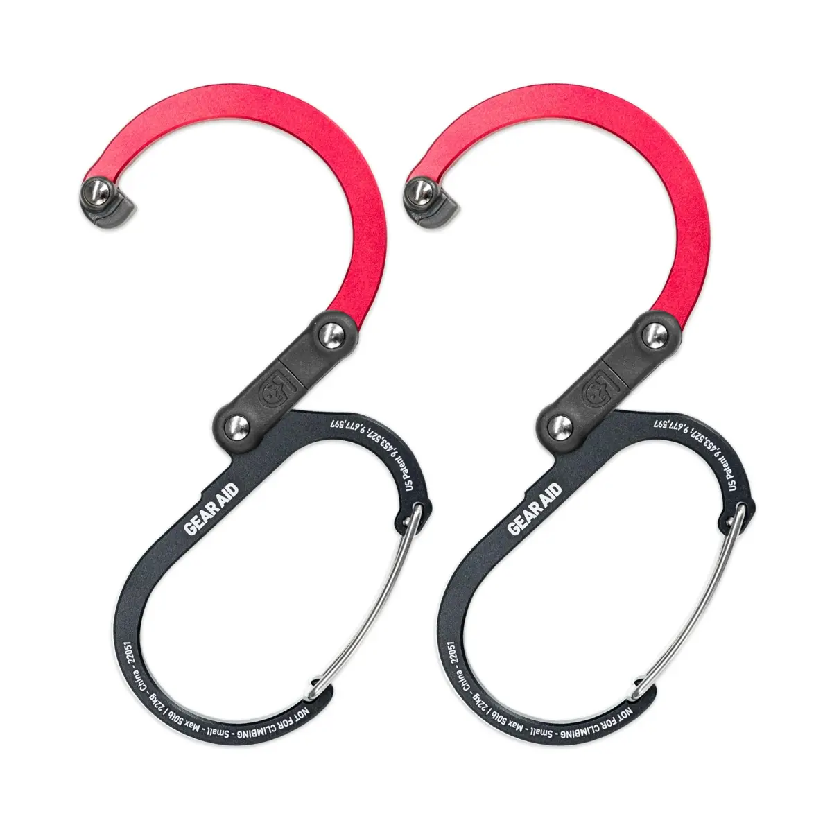 GEAR AID Heroclip Small Carabiner Clip and Hook 2-Pack (Black & Red) | Hangs Up to 50 lbs Securely - main product image