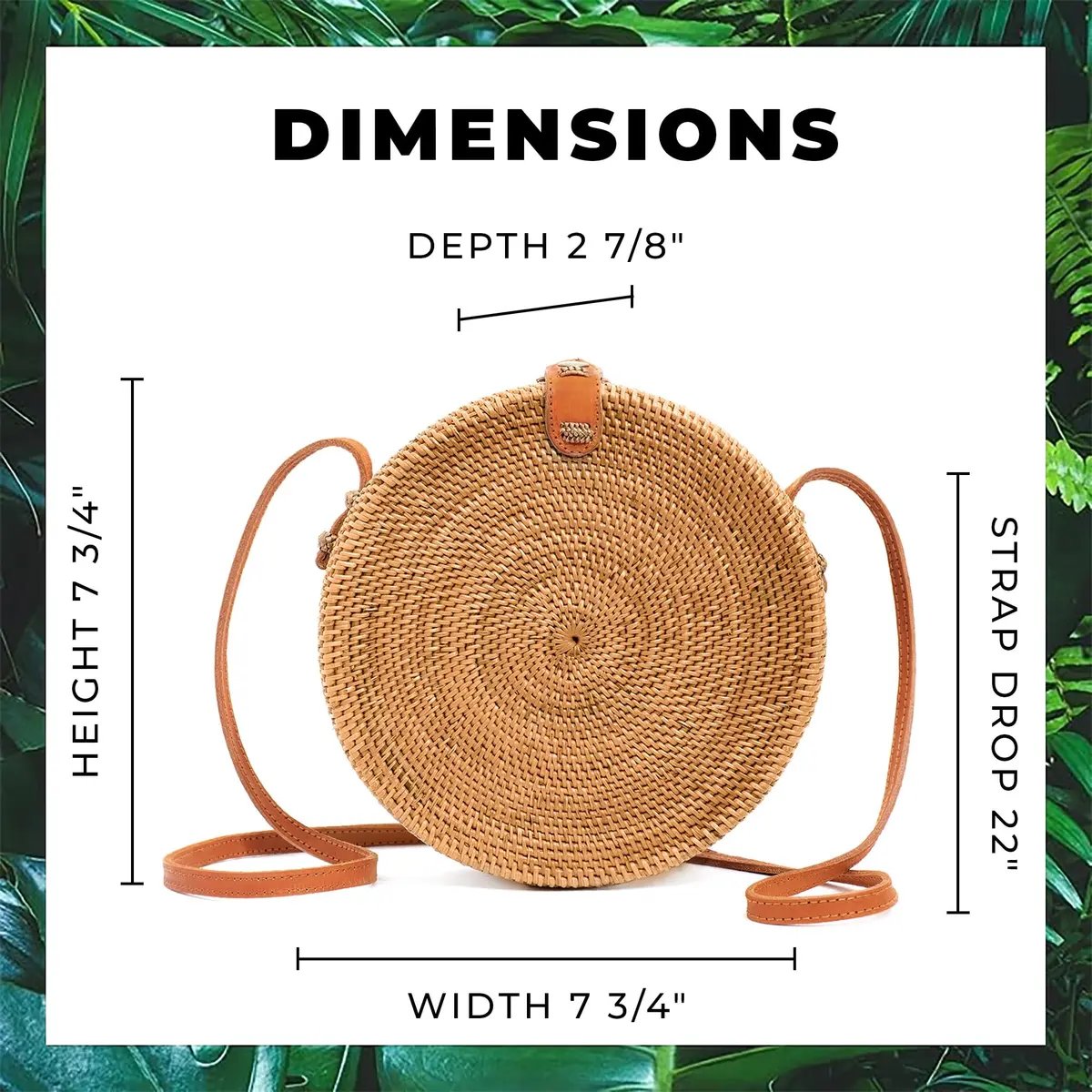 Novum Crafts Handmade Rattan Purse - Straw Wicker Crossbody Bag for Women, 20 cm (7.75") Diameter | Bali Woven Boho Beach Style - view 5