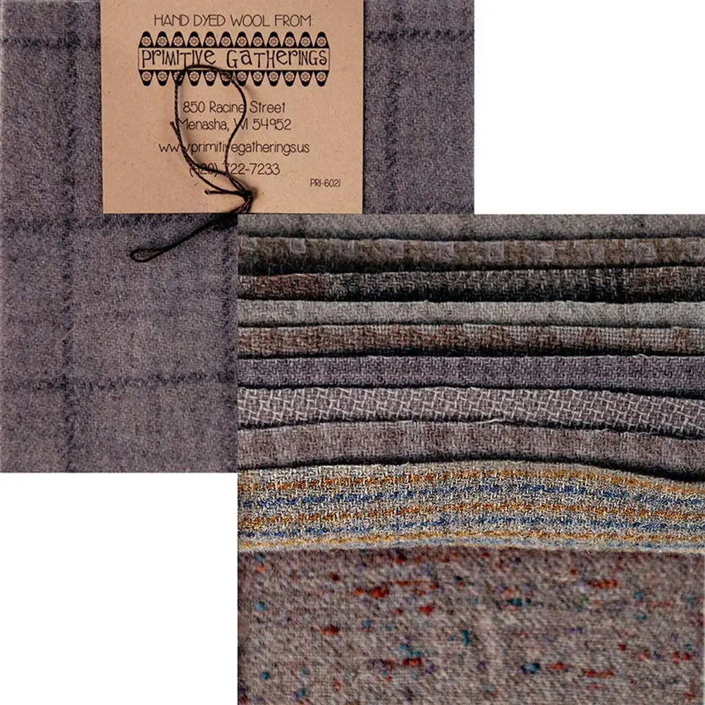 Moda Fabrics Primitive Gatherings Hand Dyed Wool Cement Charm Pack 10 5-inch Squares | Assorted Wool Squares for Quilting - main product image