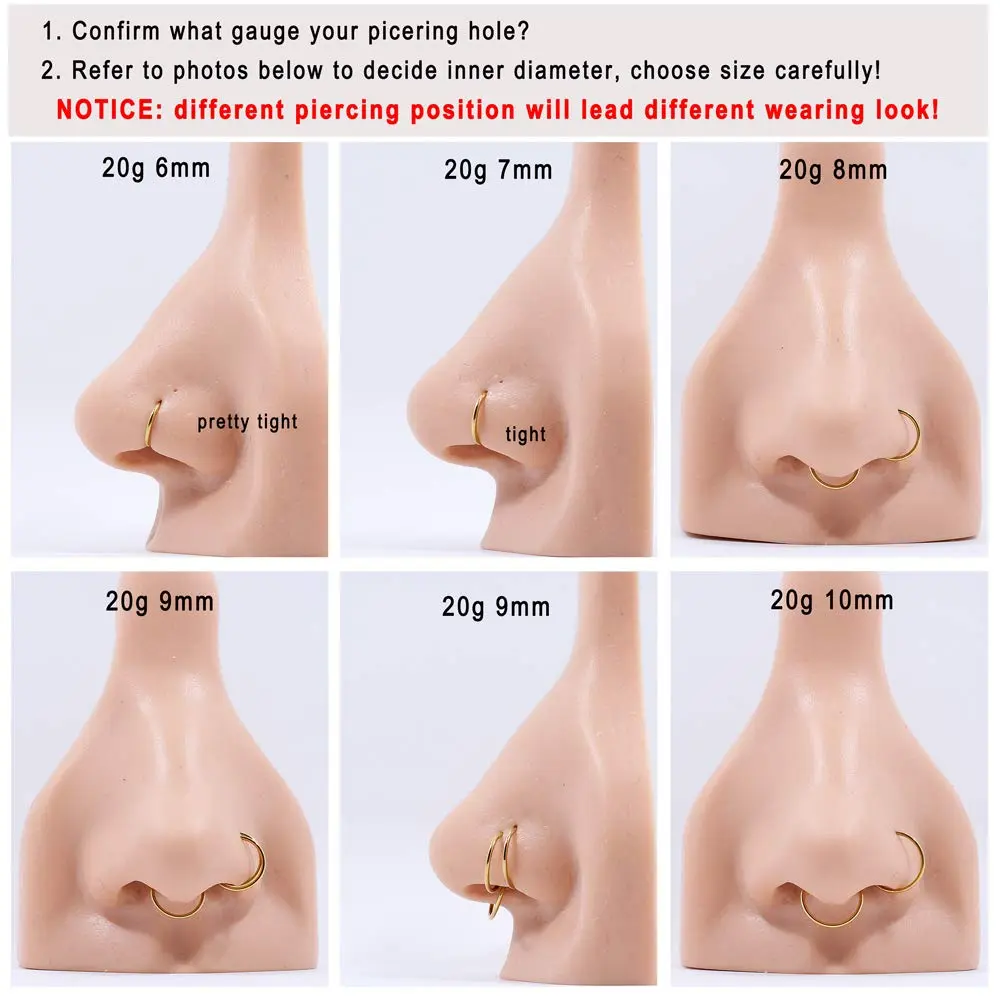 FANSING 18k Gold Plated Nose Hoop Ring 7mm (18 Gauge) | Hypoallergenic Surgical Steel Clicker - view 5