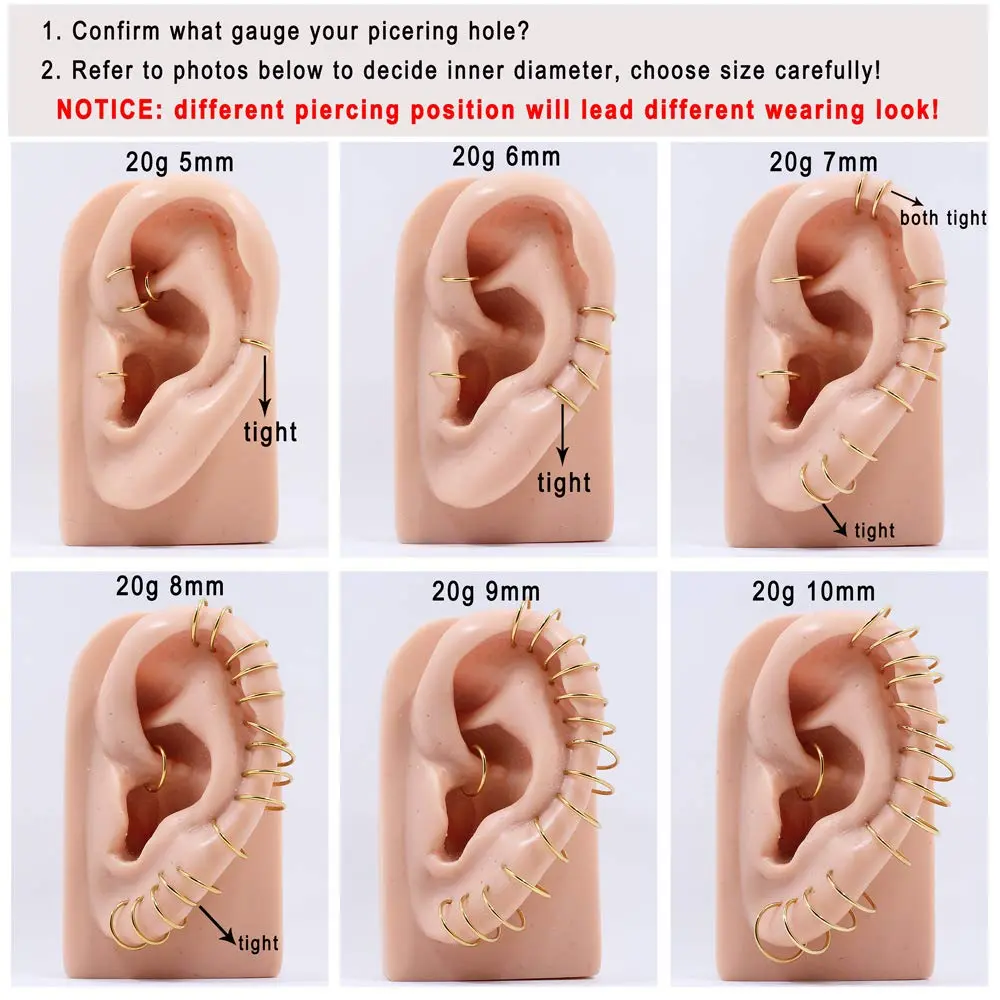 FANSING 18k Gold Plated Nose Hoop Ring 7mm (18 Gauge) | Hypoallergenic Surgical Steel Clicker - view 6