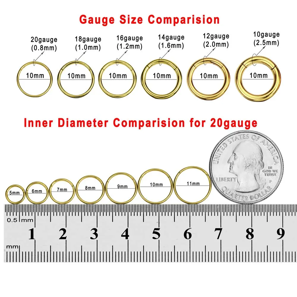 FANSING 18k Gold Plated Nose Hoop Ring 7mm (18 Gauge) | Hypoallergenic Surgical Steel Clicker - view 3