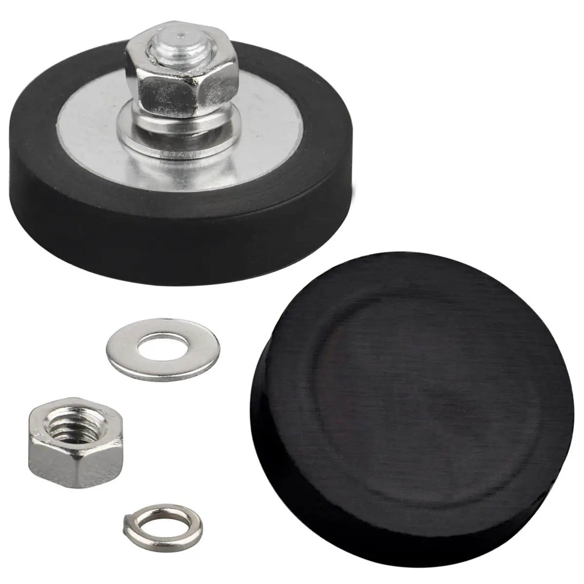 MUTUACTOR Rubber Coated Neodymium Disc Magnets with M6 Stud 32.8mm (1.295") x 7.7mm (0.303") | 40lb Vertical Pull Force (4-Pack) - main product image