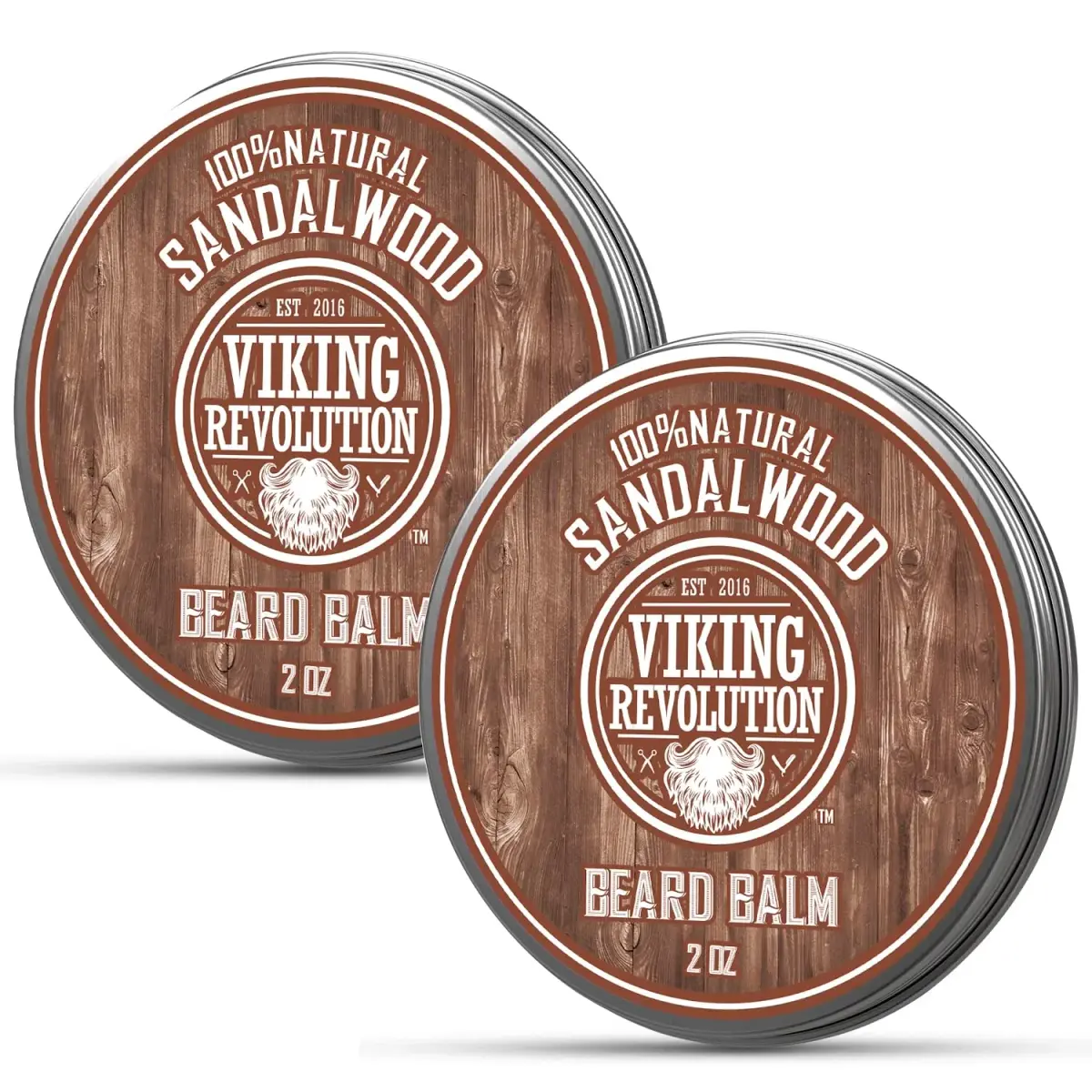 Viking Revolution Sandalwood Beard Balm - Beard Butter with Argan Oil, Beard Softener for Men with Jojoba Oil - Beard Moisturizer for Men with Beeswax - Beard Wax for Men (4 oz total, 2 x 2 oz) - main product image