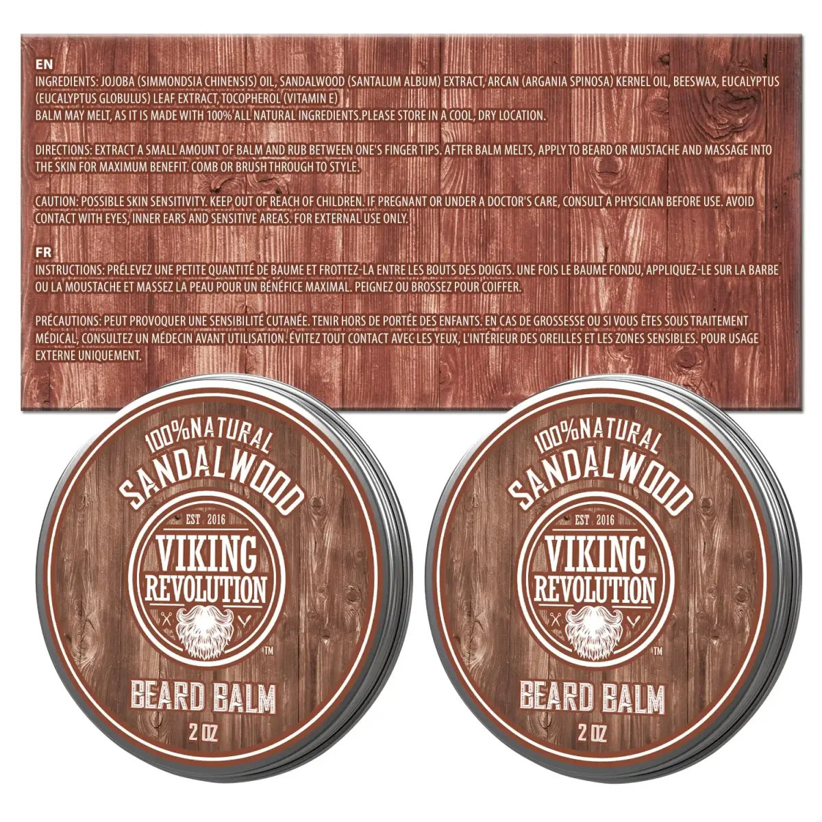 Viking Revolution Sandalwood Beard Balm - Beard Butter with Argan Oil, Beard Softener for Men with Jojoba Oil - Beard Moisturizer for Men with Beeswax - Beard Wax for Men (4 oz total, 2 x 2 oz) - view 5