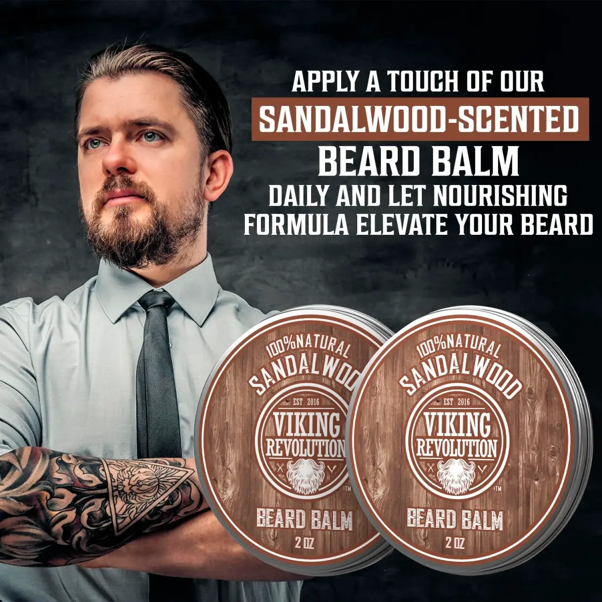 Viking Revolution Sandalwood Beard Balm - Beard Butter with Argan Oil, Beard Softener for Men with Jojoba Oil - Beard Moisturizer for Men with Beeswax - Beard Wax for Men (4 oz total, 2 x 2 oz) - view 7