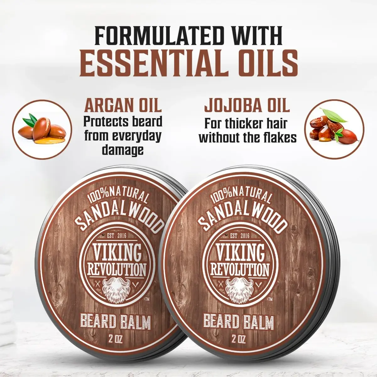 Viking Revolution Sandalwood Beard Balm - Beard Butter with Argan Oil, Beard Softener for Men with Jojoba Oil - Beard Moisturizer for Men with Beeswax - Beard Wax for Men (4 oz total, 2 x 2 oz) - view 3