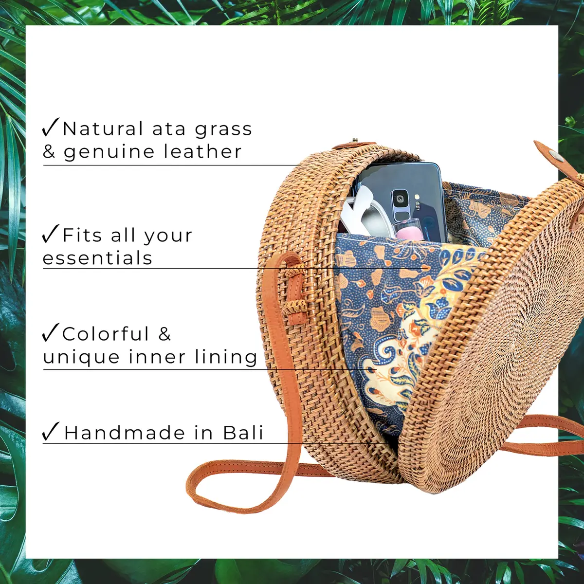 Novum Crafts Handmade Rattan Purse - Straw Wicker Crossbody Bag for Women | Tropical Bohemian Style (70-120 chars) - view 3