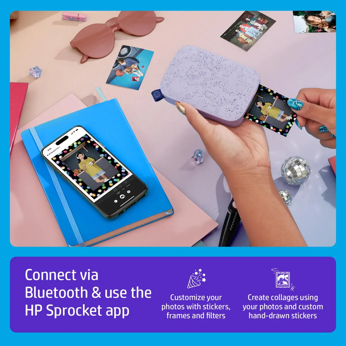 HP Sprocket 2x3 Portable Photo Printer - Purple | Instant Smartphone Color Wireless Printer - view 3