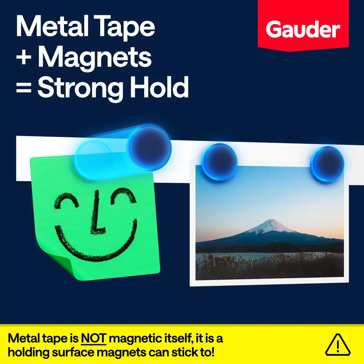 GAUDER Self-Adhesive Metal Tape 609.6 cm (20 ft) x 3.56 cm (1.4 in) | Holds Magnets & Tonie Figures on Walls - view 3