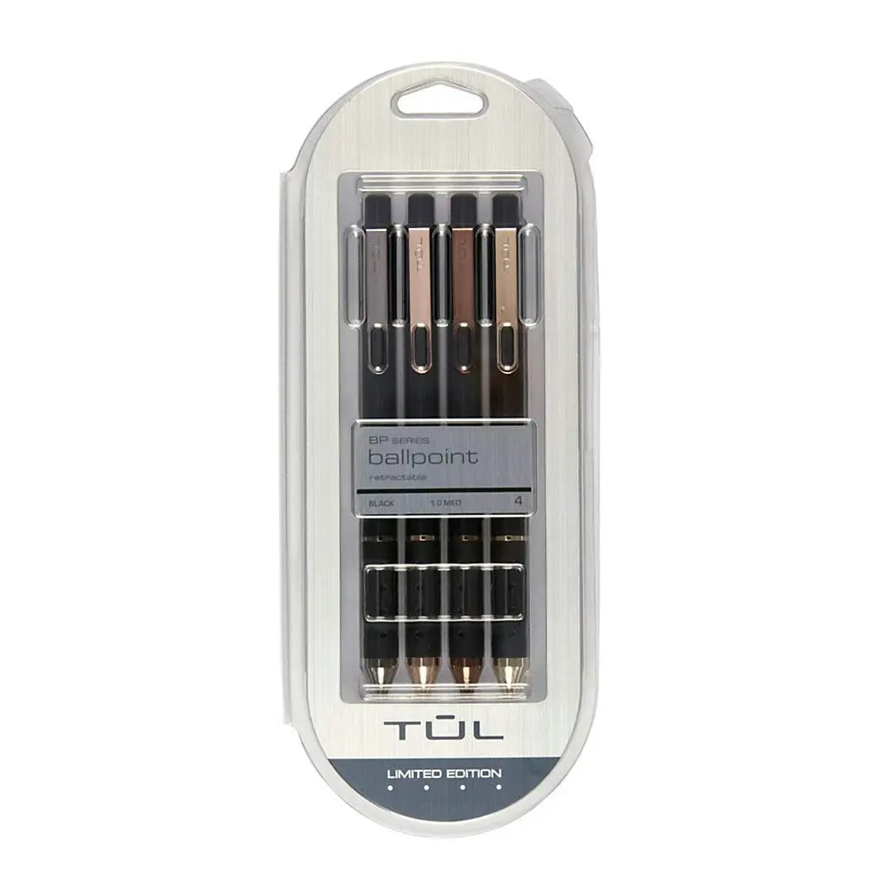 TUL Brilliance Ballpoint Pens, Medium Point 1.0mm, Black Ink, Pack of 4 | Smooth Writing & Comfortable Grip - main product image