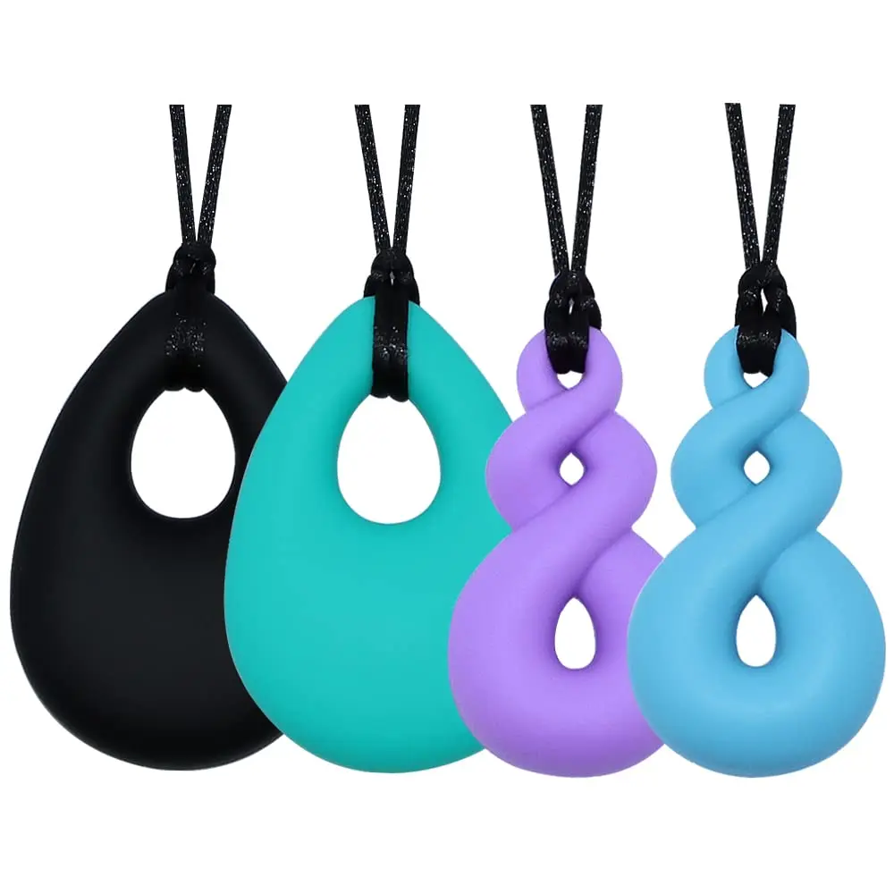 MaberryTech Direct Chew Necklace 4 Piece Set | Safe Silicone Chewy Sensory Toy for Kids - main product image