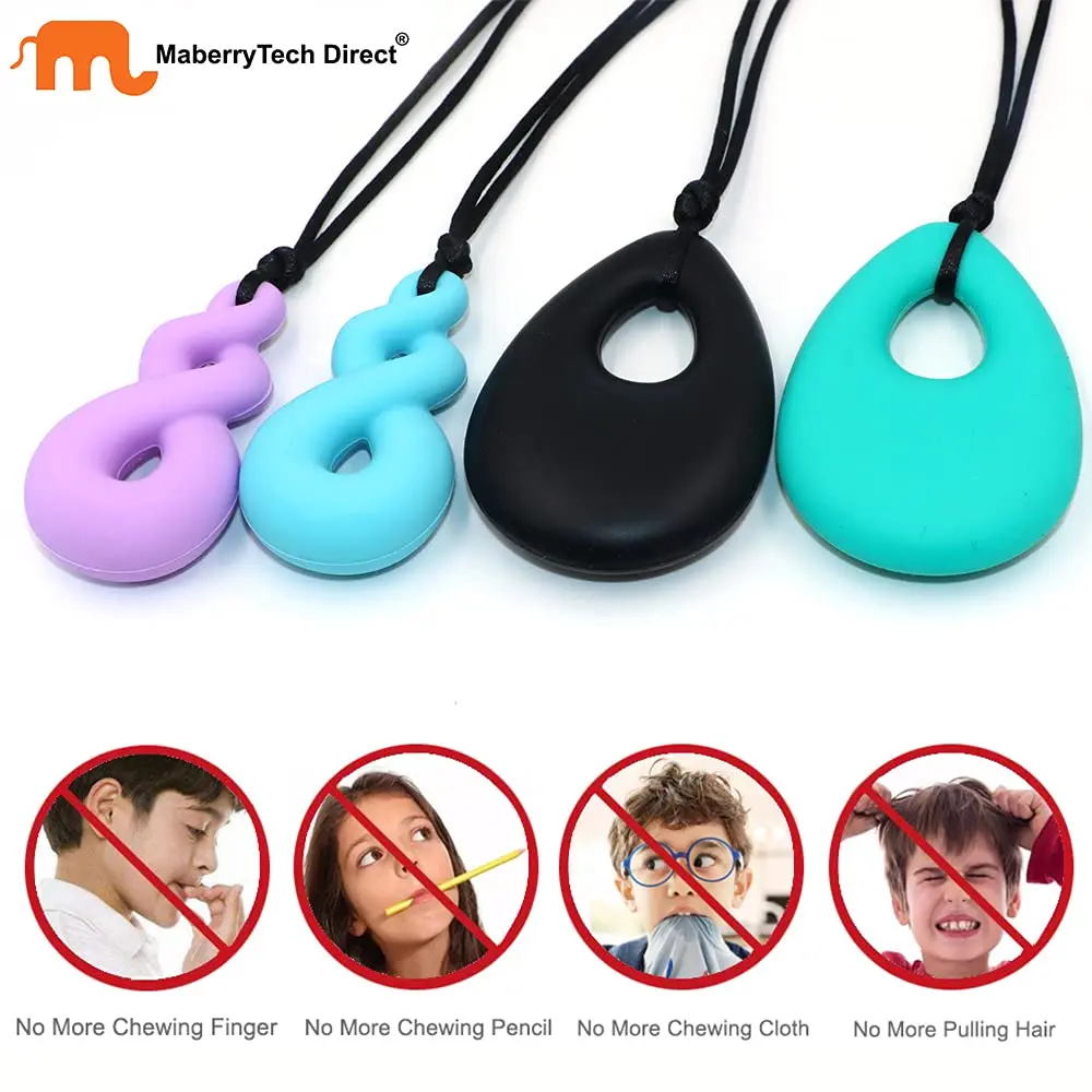 MaberryTech Direct Chew Necklace 4 Piece Set | Safe Silicone Chewy Sensory Toy for Kids - view 5