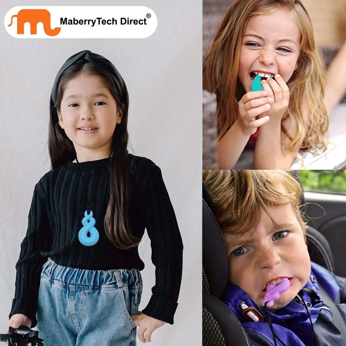 MaberryTech Direct Chew Necklace 4 Piece Set | Safe Silicone Chewy Sensory Toy for Kids - view 6