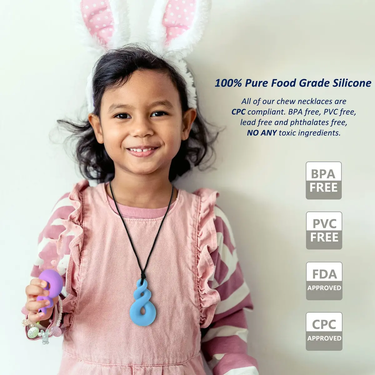 MaberryTech Direct Chew Necklace 4 Piece Set | Safe Silicone Chewy Sensory Toy for Kids - view 3