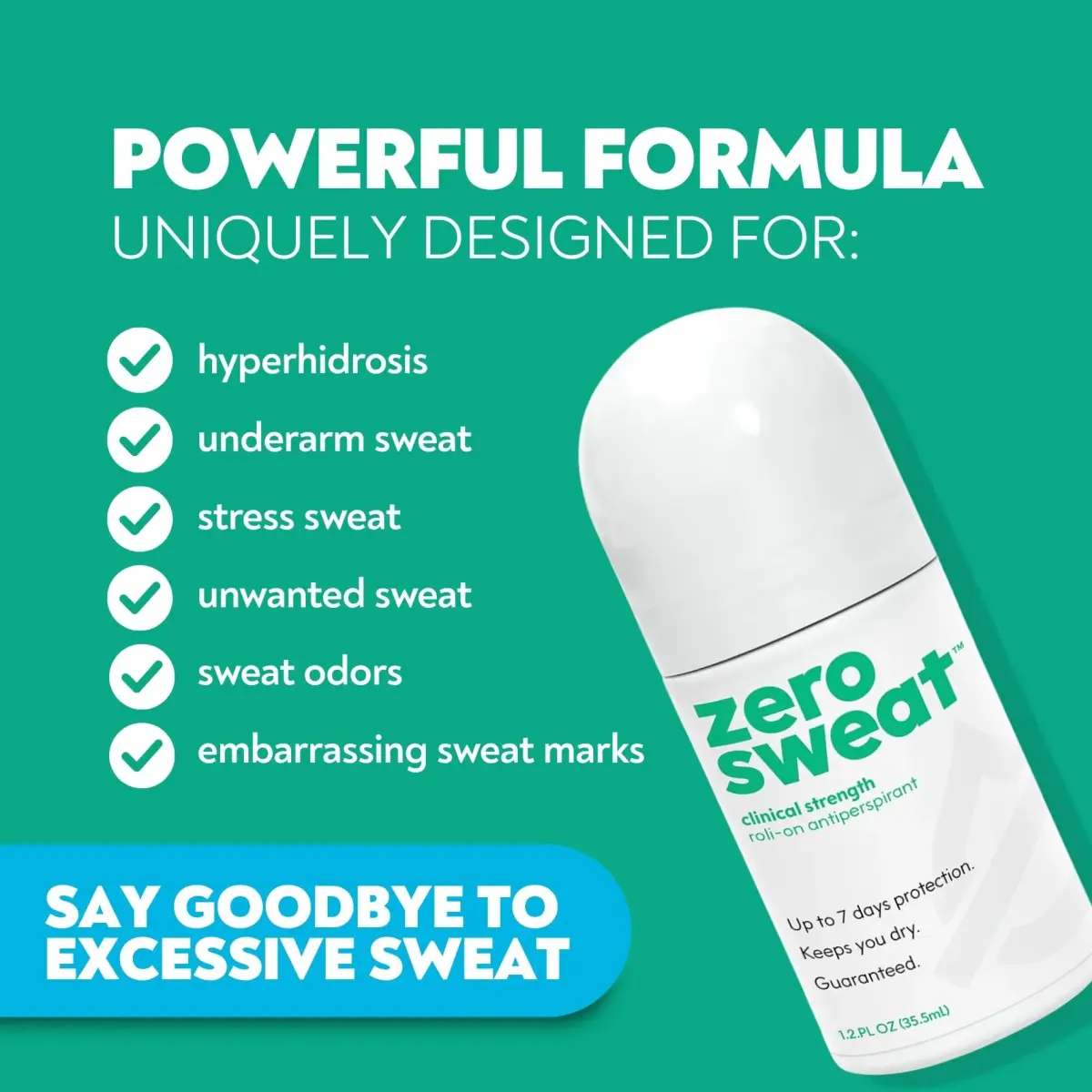 ZeroSweat Clinical Strength Antiperspirant Deodorant for Hyperhidrosis | 2.4 fl oz (2-Pack) | Stops Sweat for Up to 7 Days - view 3