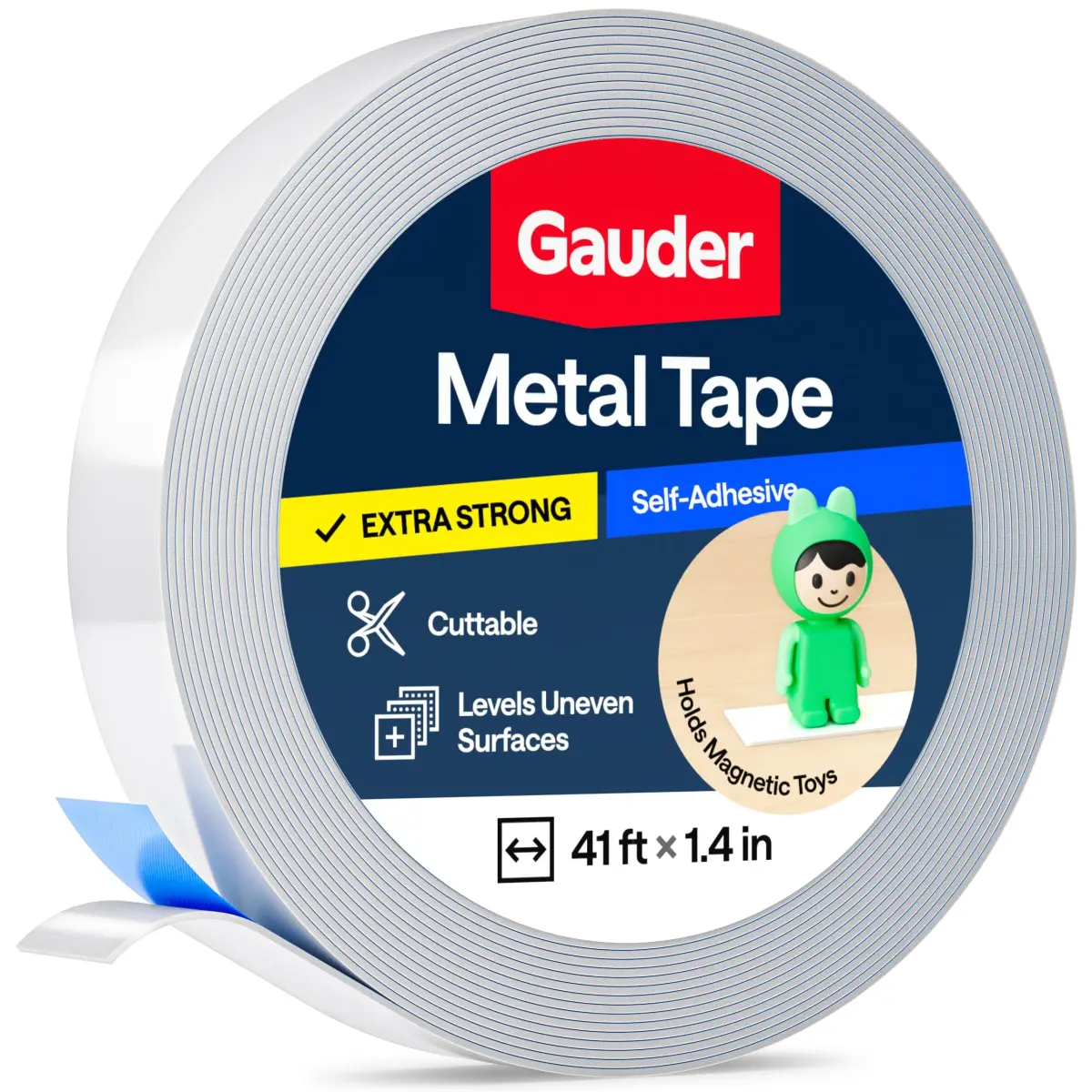 GAUDER Self-Adhesive Metal Tape for Magnets & Tonie Figures 12.5m (41 ft) | Ferrous Steel Strip with Foam Adhesive - main product image