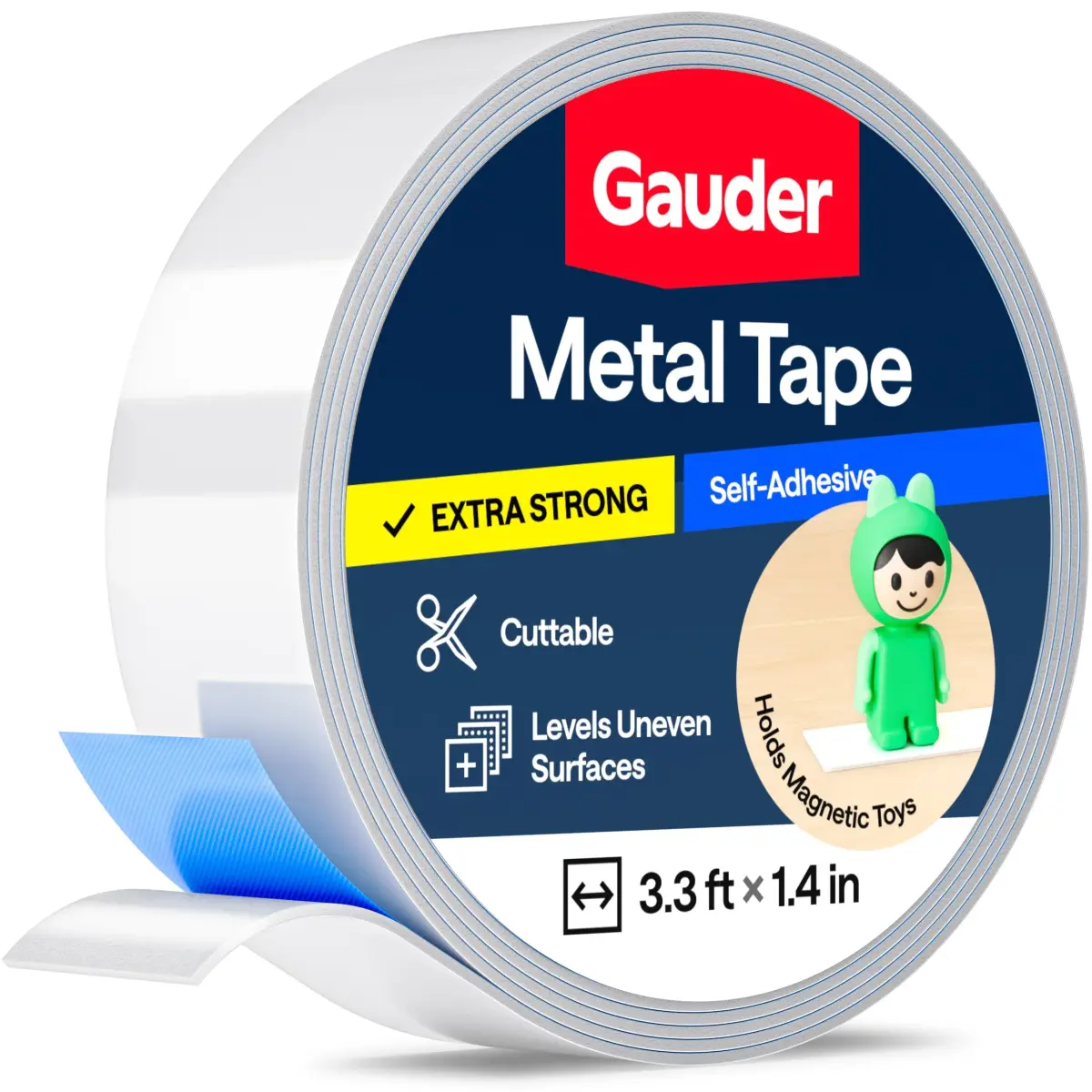 GAUDER Ferrous Metal Tape Self Adhesive | Steel Strip for Magnets 1m (3.3 ft) | Strong Adhesive Backing for Walls - main product image