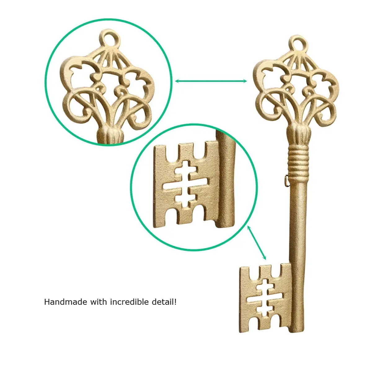 Wallcharmers Skeleton Key Wall Decor, Large, Gold Cast Iron, Vintage Decor | Vintage Gold Skeleton Key Wall Art - view 2