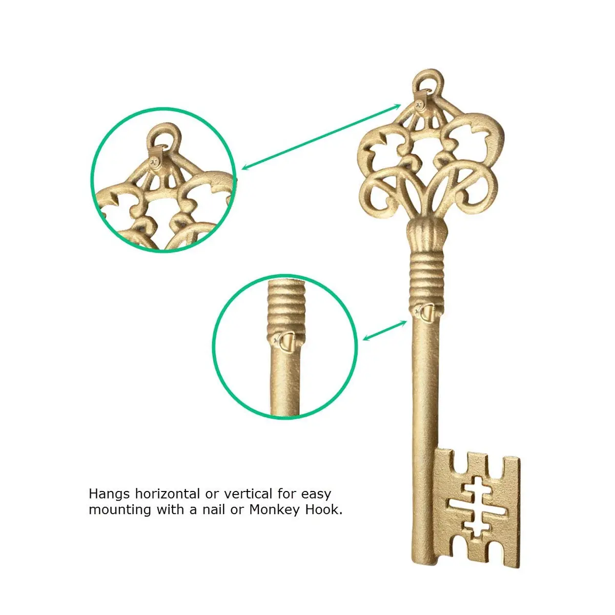Wallcharmers Skeleton Key Wall Decor, Large, Gold Cast Iron, Vintage Decor | Vintage Gold Skeleton Key Wall Art - view 3