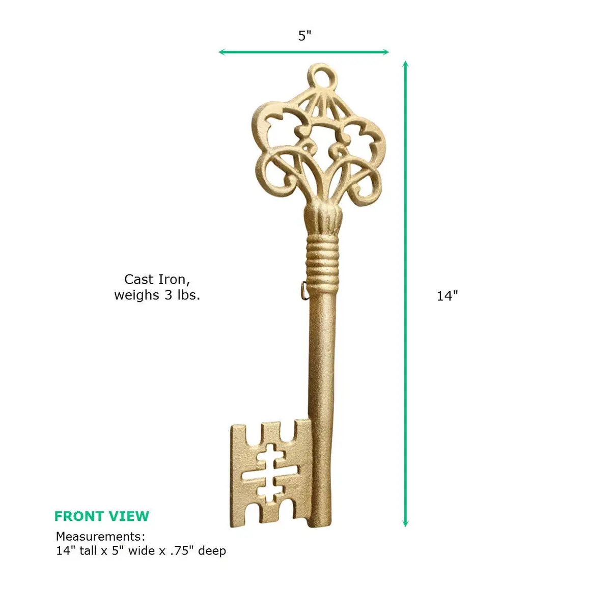 Wallcharmers Skeleton Key Wall Decor, Large, Gold Cast Iron, Vintage Decor | Vintage Gold Skeleton Key Wall Art - view 4