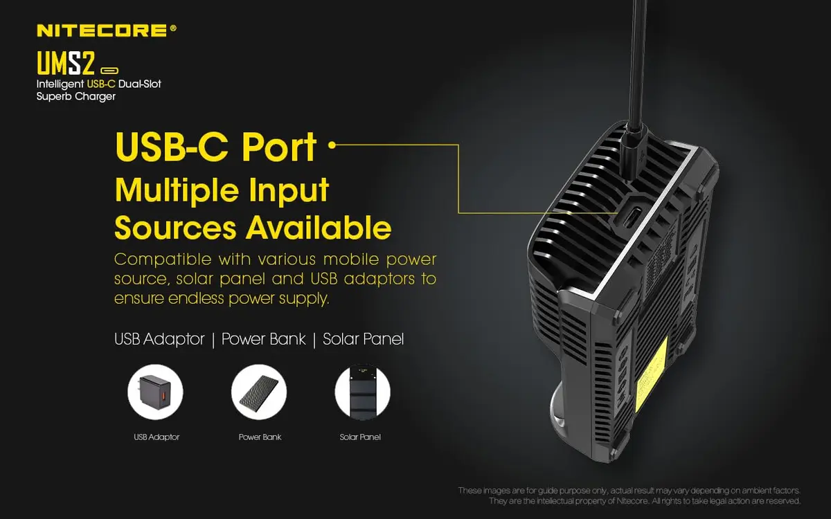 Nitecore UMS2 Battery Charger for Li-Ion/Ni-MH/Ni-Cd, Dual USB-C Slots, with Organizer | Fast, Safe Charging - view 7
