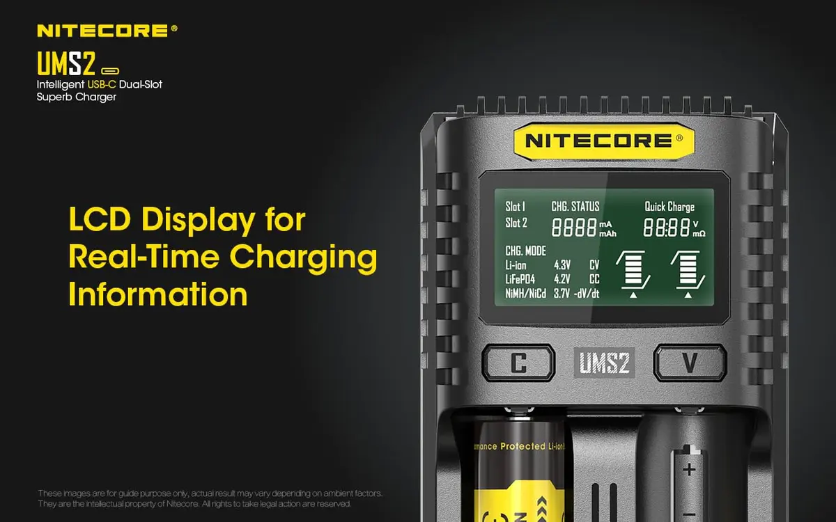 Nitecore UMS2 Battery Charger for Li-Ion/Ni-MH/Ni-Cd, Dual USB-C Slots, with Organizer | Fast, Safe Charging - view 4