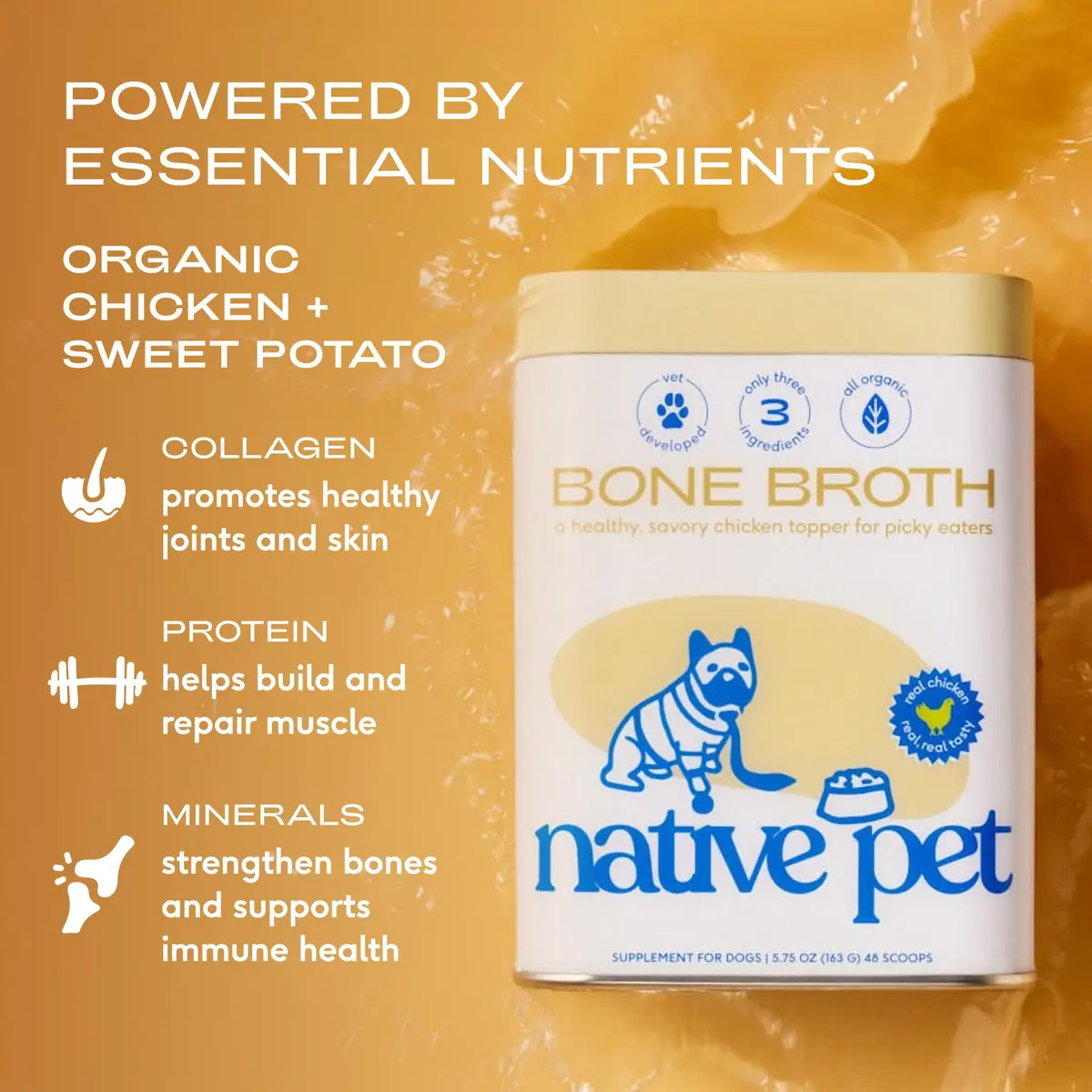 Native Pet Bone Broth for Dogs & Cats - Chicken Bone Broth Powder | Supports Joint, Immunity & Heart Health - 96 Scoops - view 2
