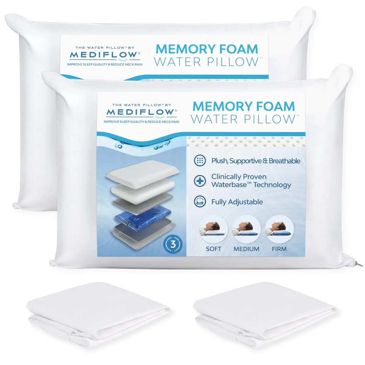Mediflow Water Pillow Memory Foam Water Base Technology | Adjustable Neck Support (70-120 chars) - main product image