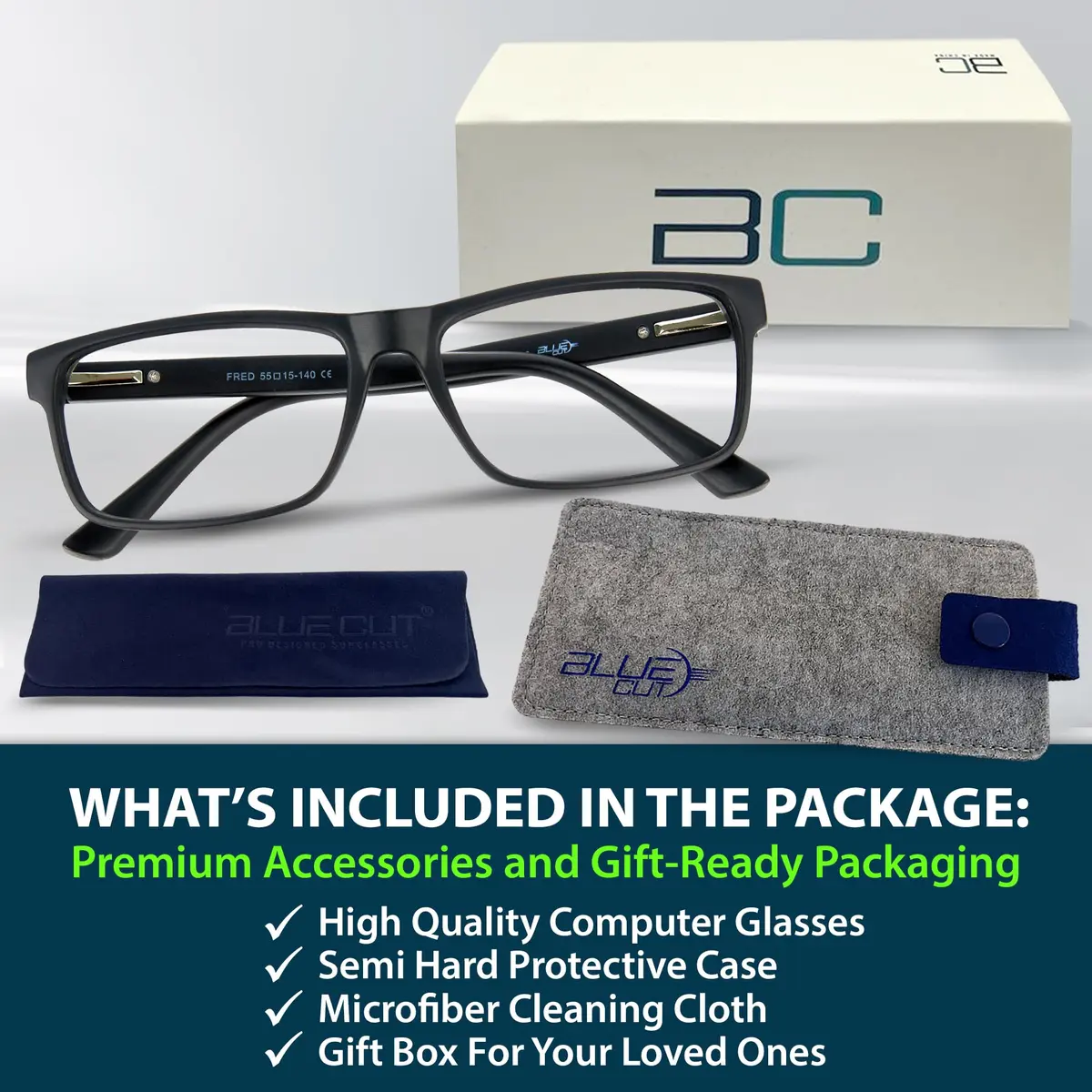 BLUE CUT Blue Light Blocking Glasses for Men/Women | Reduce Eye Strain & Fatigue, Stylish & Lightweight, 55mm Wide, Unisex - view 6