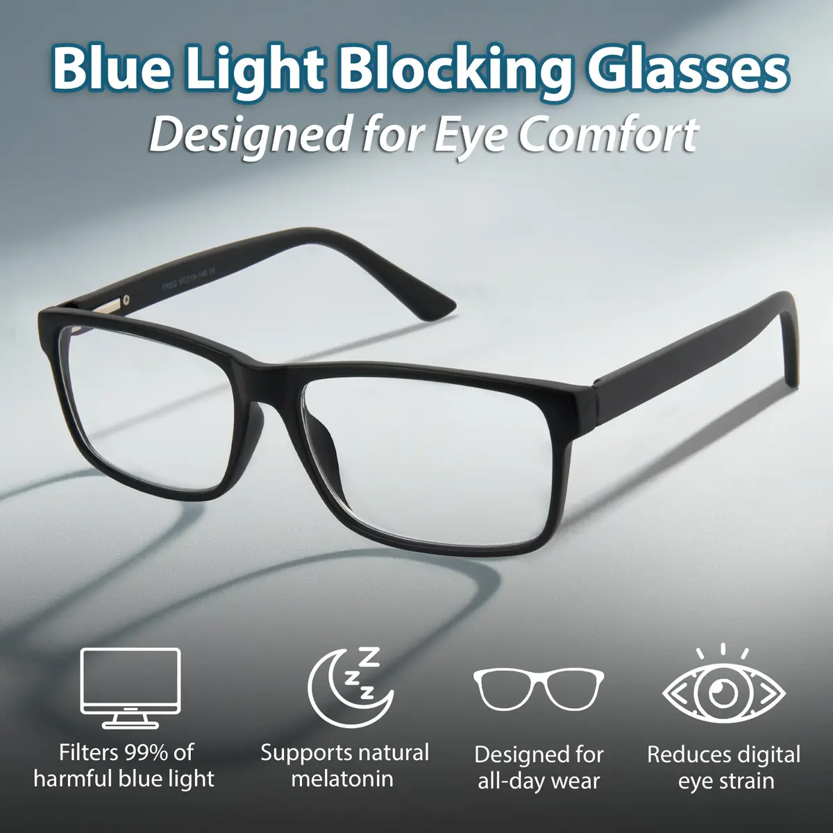 BLUE CUT Blue Light Blocking Glasses for Men/Women | Reduce Eye Strain & Fatigue, Stylish & Lightweight, 55mm Wide, Unisex - view 2