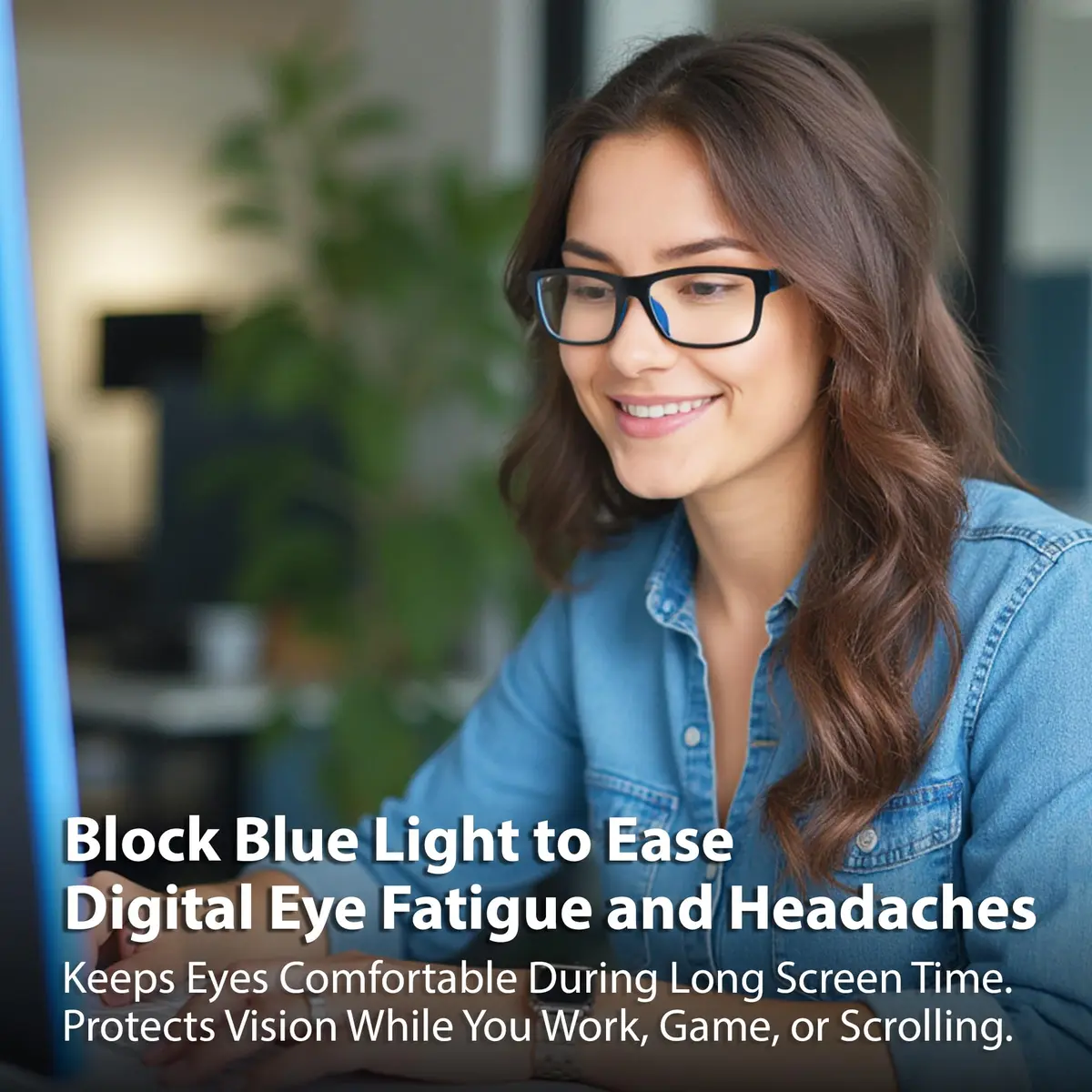 BLUE CUT Blue Light Blocking Glasses for Men & Women, Clear Square Frame 55mm Lens | Reduce Eye Strain - view 4