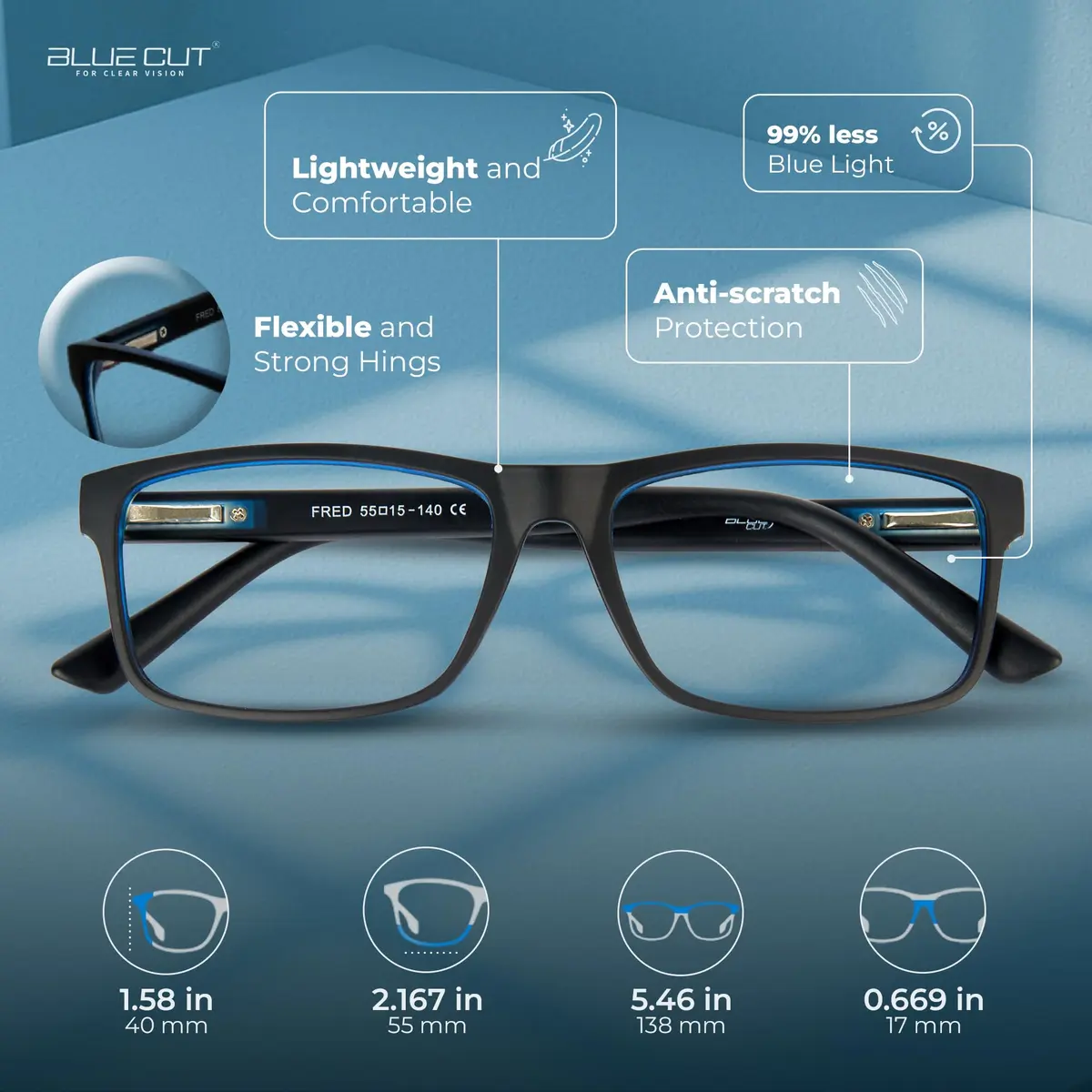 BLUE CUT Blue Light Blocking Glasses for Men/Women | Reduce Eye Strain & Fatigue (70-120 chars) - view 3