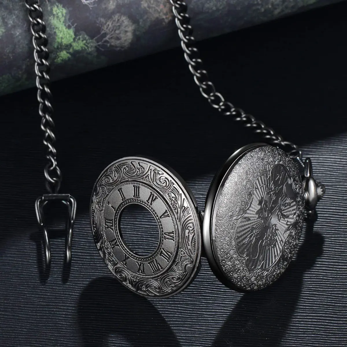 LYMFHCH Vintage Pocket Watch with Chain, Roman Numerals Scale Quartz Pocket Watch 46mm (1.8") | Classic Engraved Design for Gifting - view 5