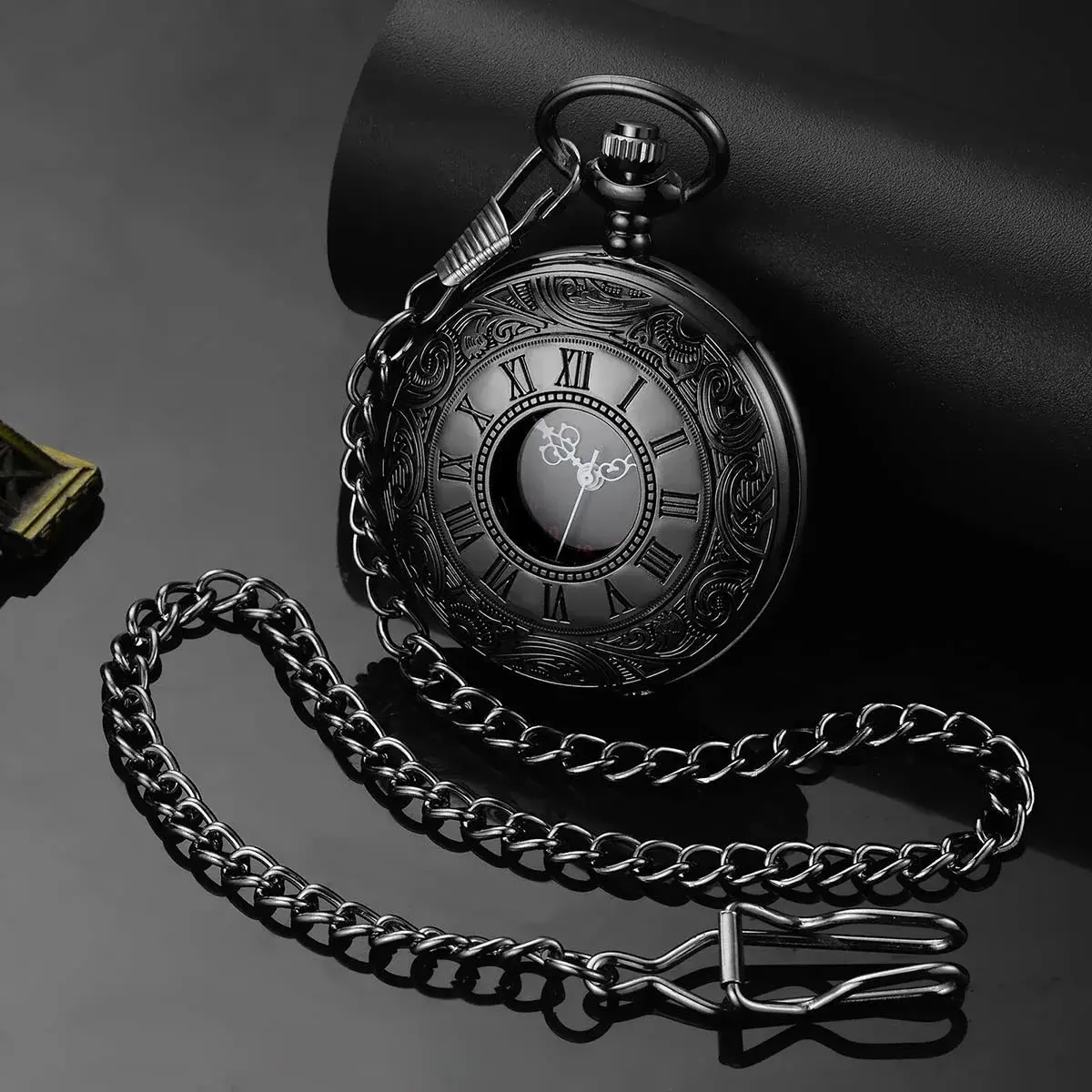 LYMFHCH Vintage Pocket Watch with Chain, Roman Numerals Scale Quartz Pocket Watch 46mm (1.8") | Classic Engraved Design for Gifting - view 2